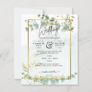 Eucalyptus Wedding Invitation Modern Greenery Gold