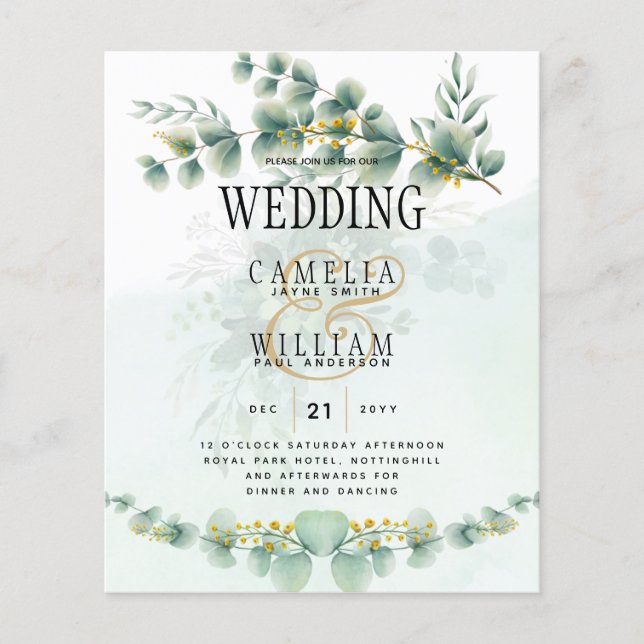 Eucalyptus Wedding Invitation Modern Greenery Gold Flyer (Front)