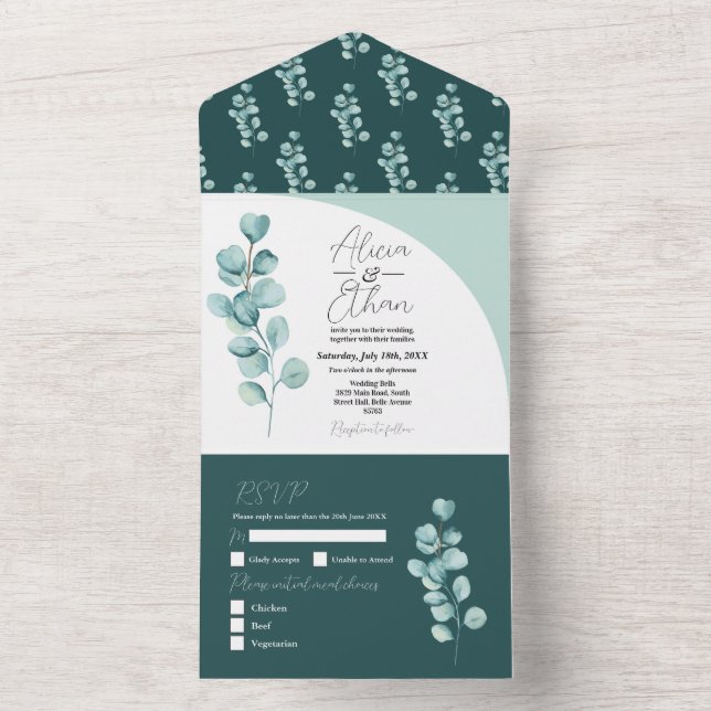 Eucalyptus Wedding Invite & RSVP Spring Leaves (Inside)