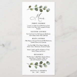 Eucalyptus Wedding Menu, Greenery Wedding Menu
