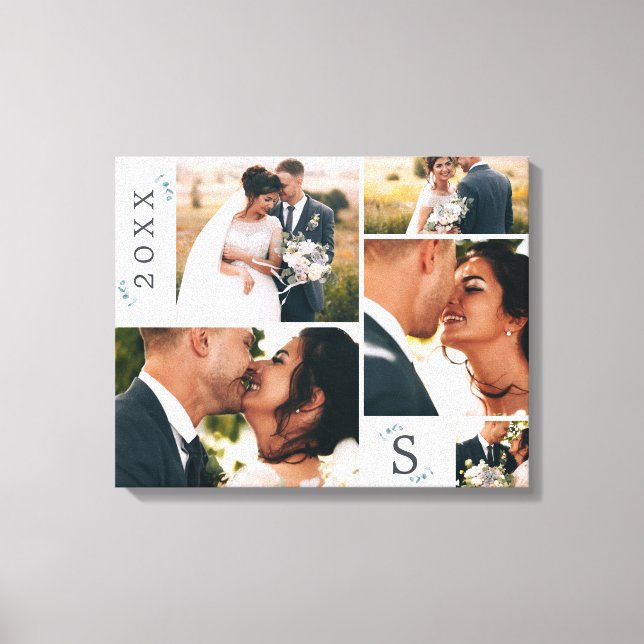 Eucalyptus Wedding Monogram Picture Collage Canvas Print (Front)