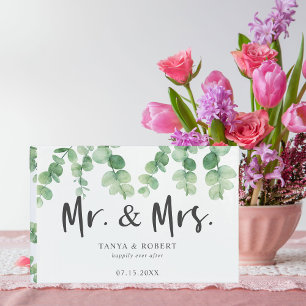 Eucalyptus Wedding Mr and Mrs Script Elegant Guest Book