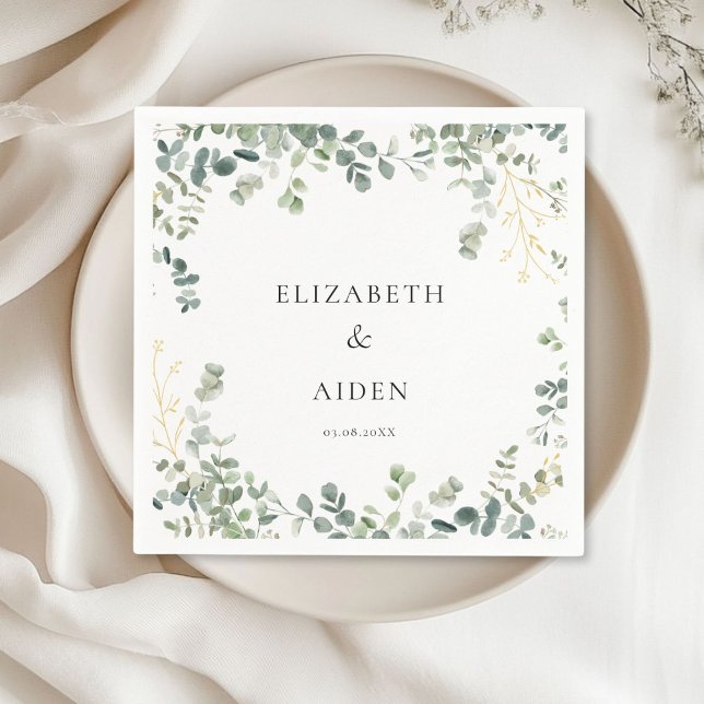 Eucalyptus Wedding  Napkin (Eucalyptus Wedding Napkins with your name and date.)
