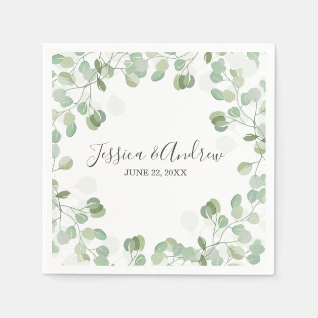 Eucalyptus Wedding Napkin Botanical Personalised (Front)