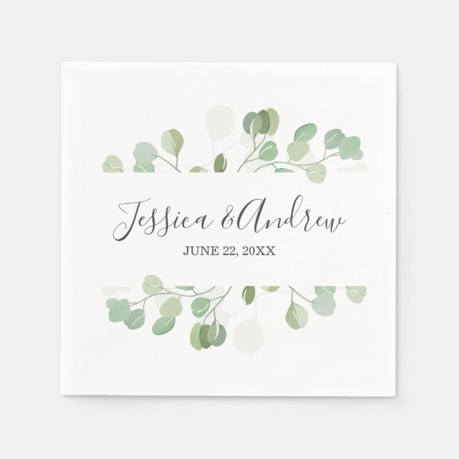 Eucalyptus Wedding Napkin Botanical Personalised (Front)