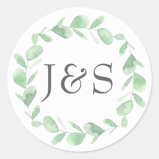 Eucalyptus wedding personalised initial stickers (Front)