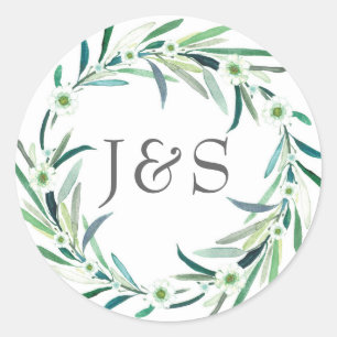 Eucalyptus wedding personalised initial stickers