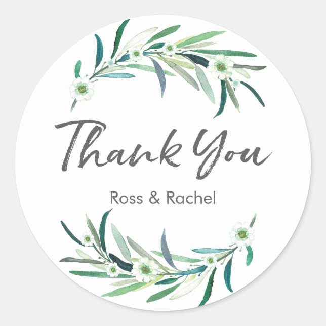 Eucalyptus wedding personalised thank you stickers (Front)