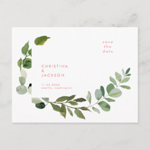 Eucalyptus Wedding Pink Text Save the Date Postcard