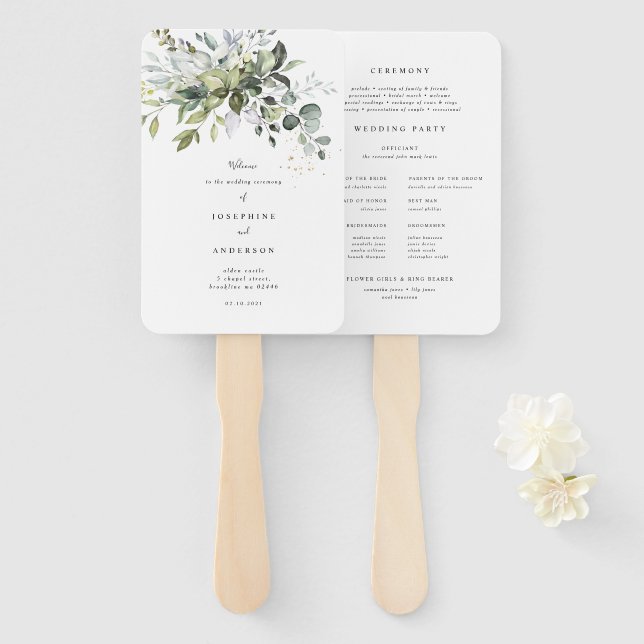 Eucalyptus Wedding Program Fan (Front and Back)