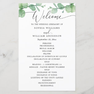 Eucalyptus Wedding Program Outdoor Botanical