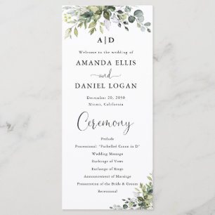 Eucalyptus Wedding Program Programme