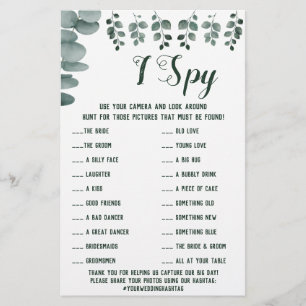 Eucalyptus Wedding Reception I Spy Game Card