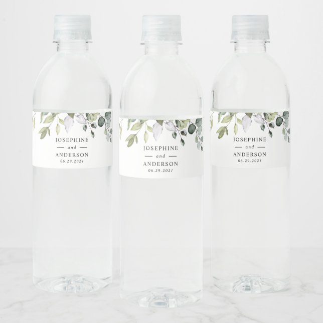 Eucalyptus Wedding Reception Water Bottle Label (Bottles)