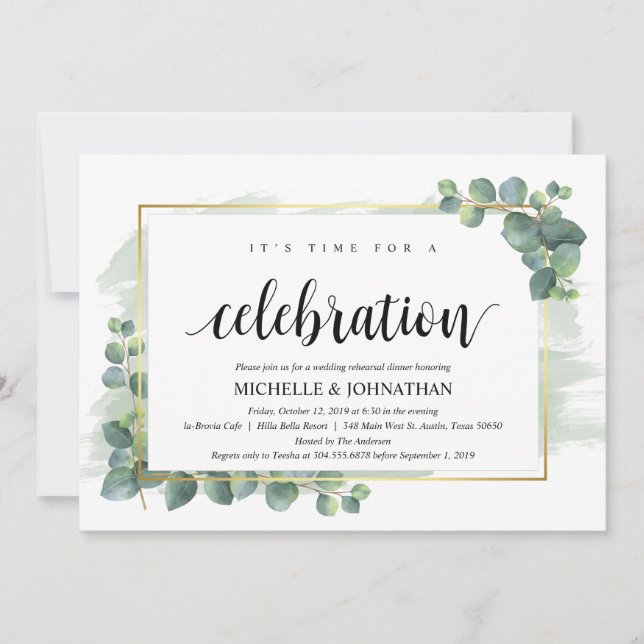 Eucalyptus Wedding Rehearsal Dinner Invitation (Front)