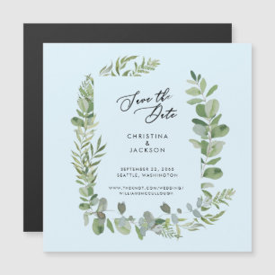 Eucalyptus Wedding Save the Date Ice Blue Magnetic Invitation