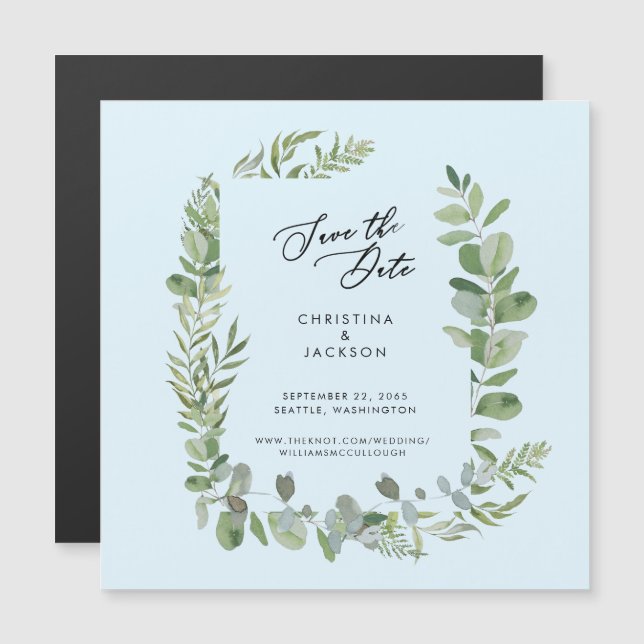 Eucalyptus Wedding Save the Date Ice Blue Magnetic Invitation (Front/Back)