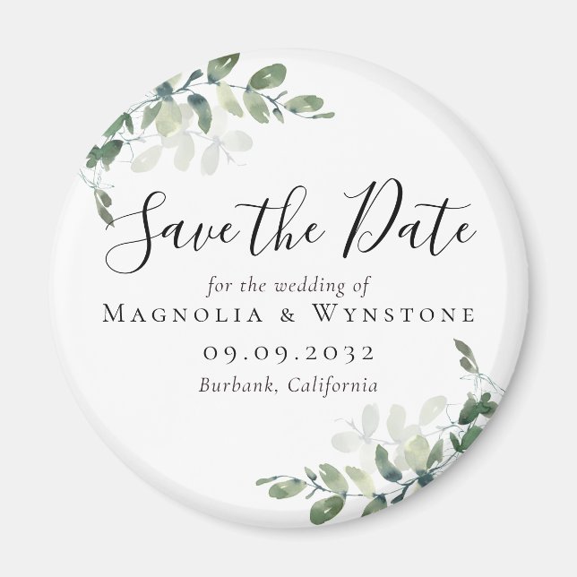 Eucalyptus Wedding Save The Date Magnet (Front)