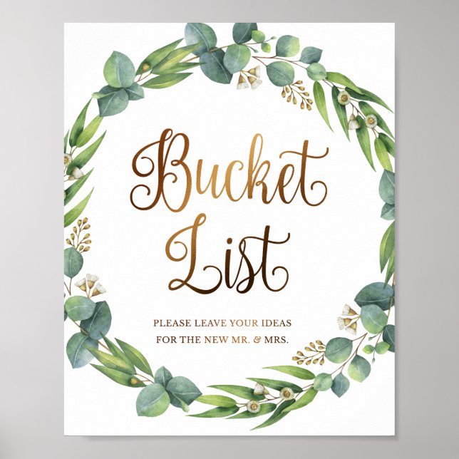 Eucalyptus wedding sign for bucket list (Front)
