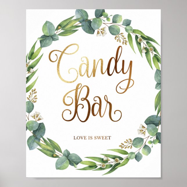 Eucalyptus wedding sign for candy bar (Front)