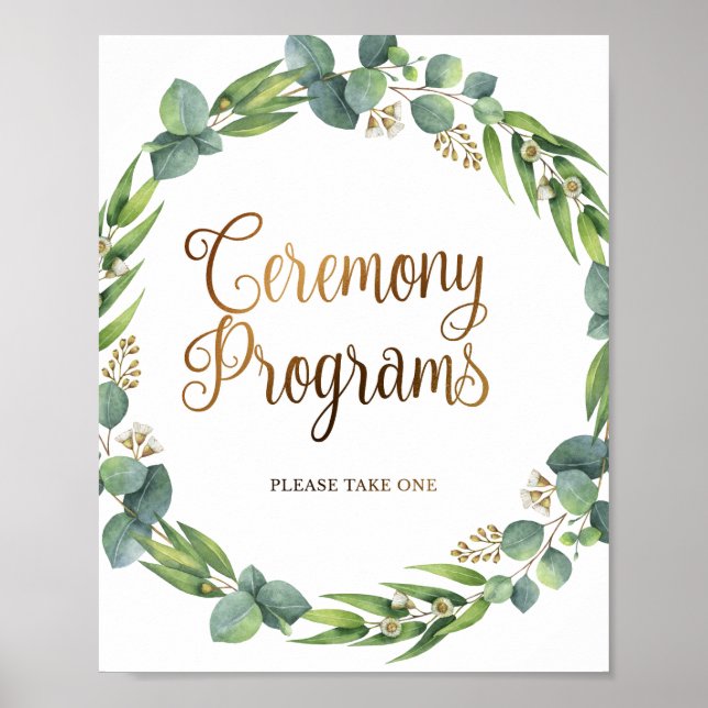 Eucalyptus wedding sign for ceremony programs (Front)
