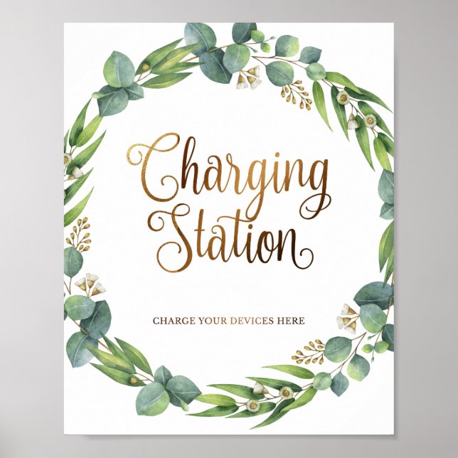 Eucalyptus wedding sign for charging station (Front)