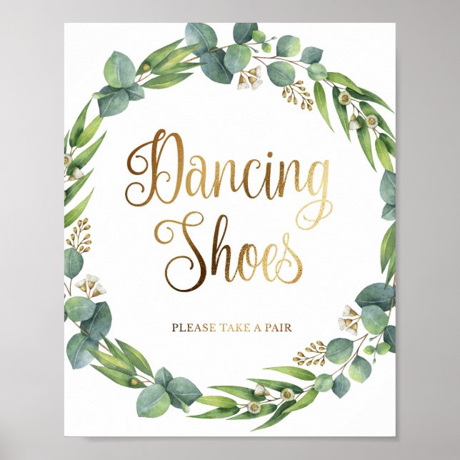 Eucalyptus wedding sign for dancing shoes (Front)