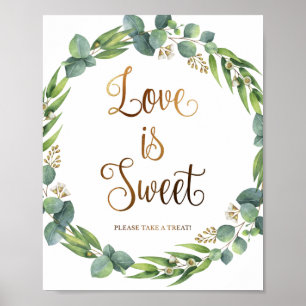 Eucalyptus wedding sign for love is sweet