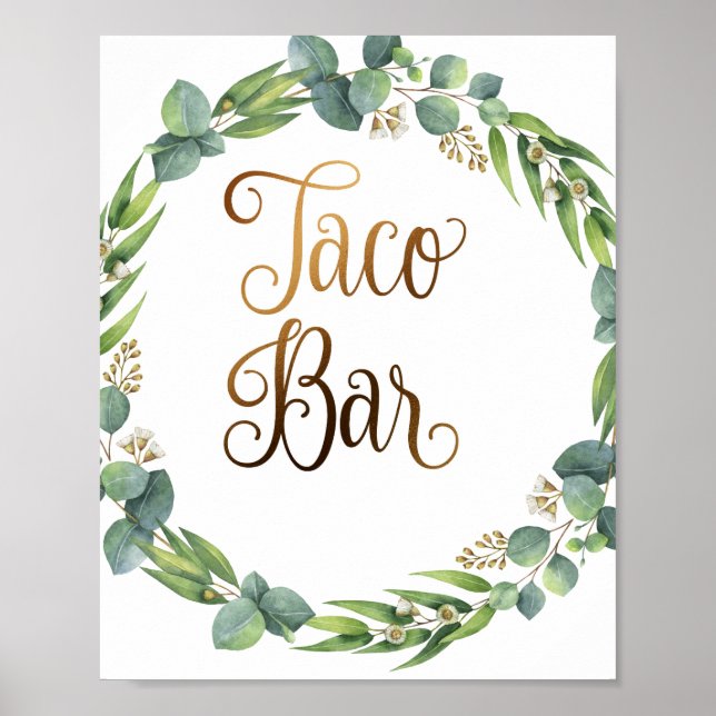 Eucalyptus wedding sign for taco bar (Front)
