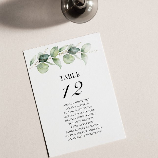 Eucalyptus Wedding Table Number 12 Seating Chart (Eucalyptus Greenery Wedding Table Number)