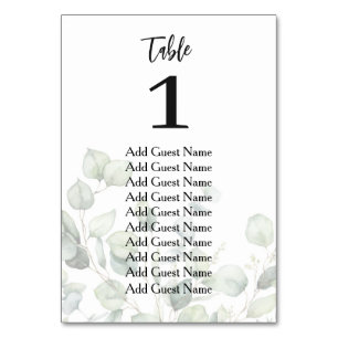 Eucalyptus Wedding Table Number Seating Chart