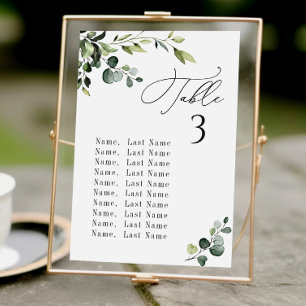 Eucalyptus Wedding Table Number Seating Chart Card