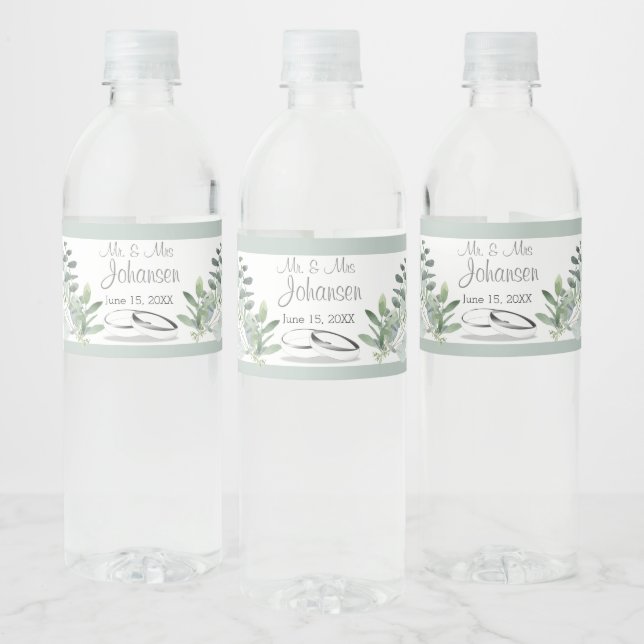 Eucalyptus Wedding Water Bottle Label (Bottles)