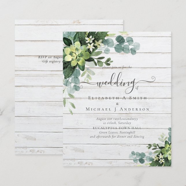 Eucalyptus Wedding Watercolor Greenery Invitations (Front/Back)