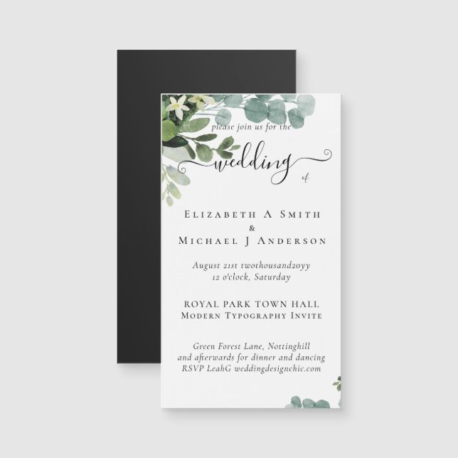 Eucalyptus Wedding Watercolor Greenery Invitations (Front/Back)