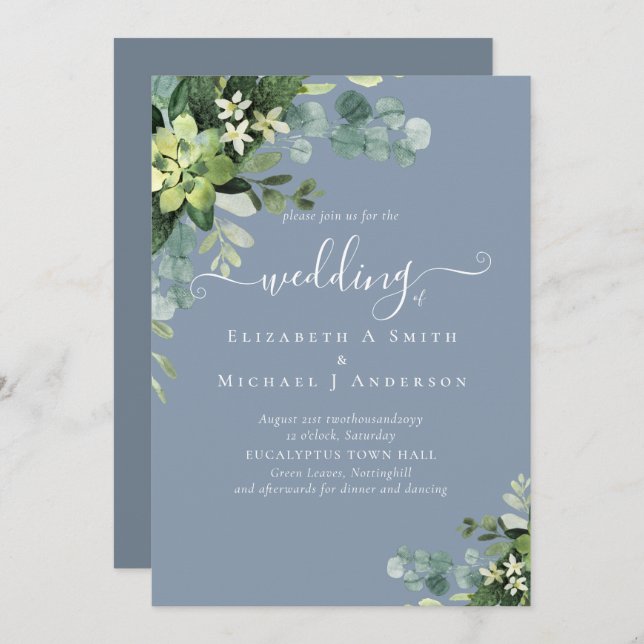Eucalyptus Wedding Watercolor Greenery Invitations (Front/Back)