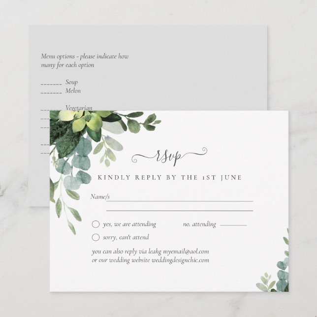 Eucalyptus Wedding - Watercolor Greenery Leaves Postcard (Front/Back)