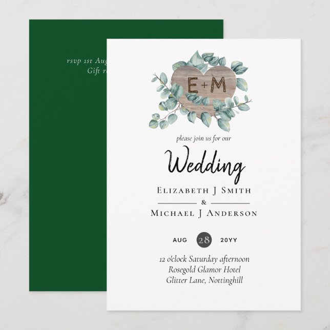 Eucalyptus Wedding - Watercolor Greenery Monogram (Front/Back)