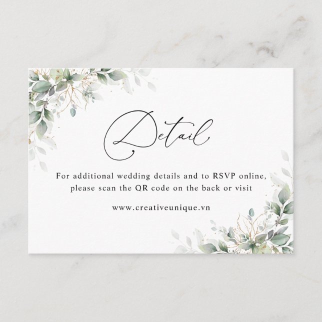 Eucalyptus Wedding Website QR Code Details  Enclosure Card (Front)