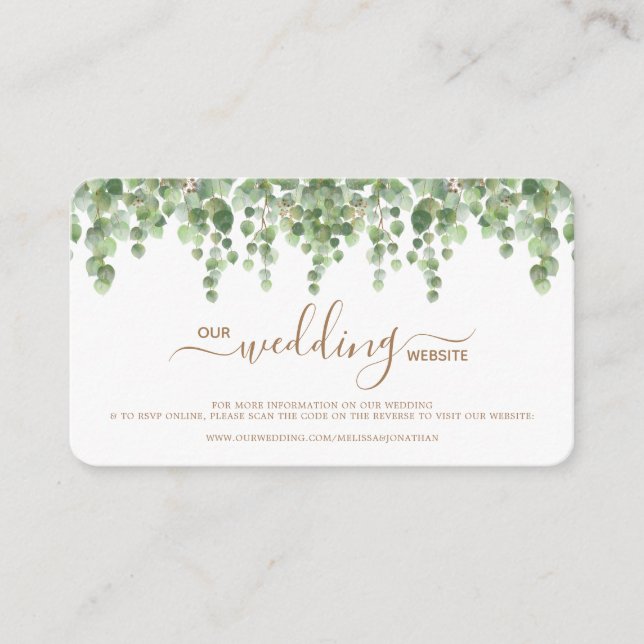 Eucalyptus Wedding Website QR Code RSVP Card (Front)
