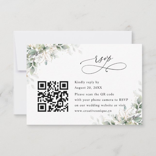 Eucalyptus Wedding Website QR Code RSVP Card (Front)