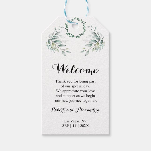 Eucalyptus Wedding Welcome Favour Gift Tags (Front)