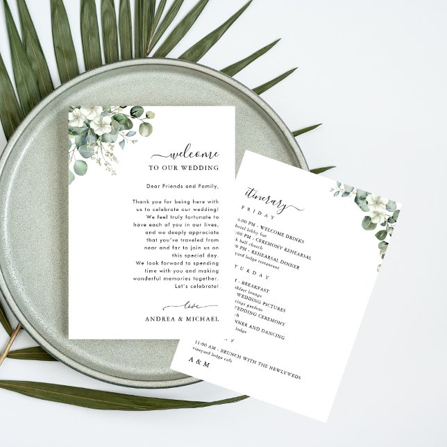 Eucalyptus Wedding Welcome Letter Itinerary Card (Creator Uploaded)