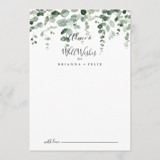 Eucalyptus Wedding Well Wishes Advice Card (Front)