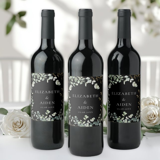 Eucalyptus Wedding Wine Label (Eucalyptus Wedding Wine Label with your name and date.)