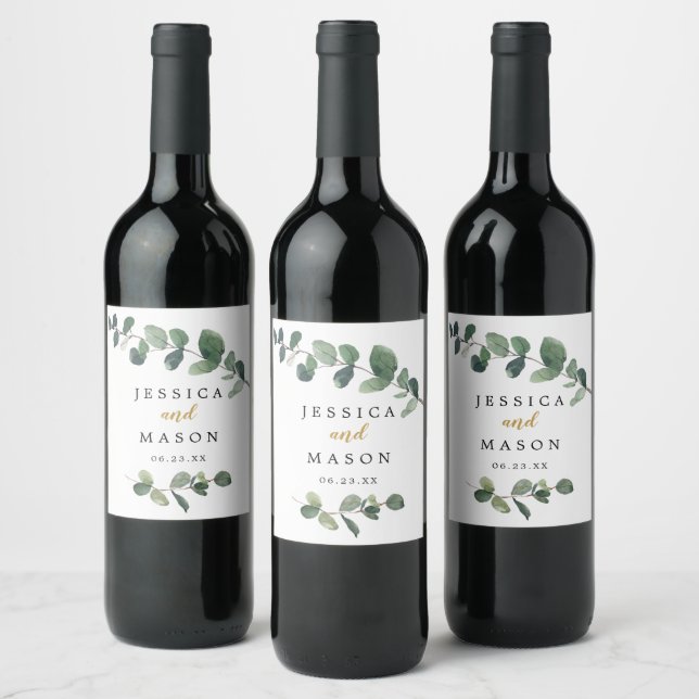 Eucalyptus Wedding Wine Labels (Bottles)