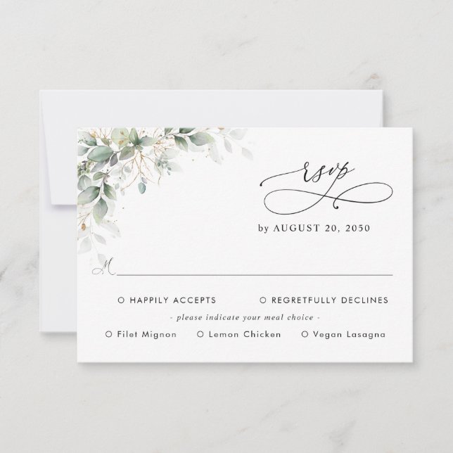 Eucalyptus Wedding With Meal Choice RSVP Card (Front)