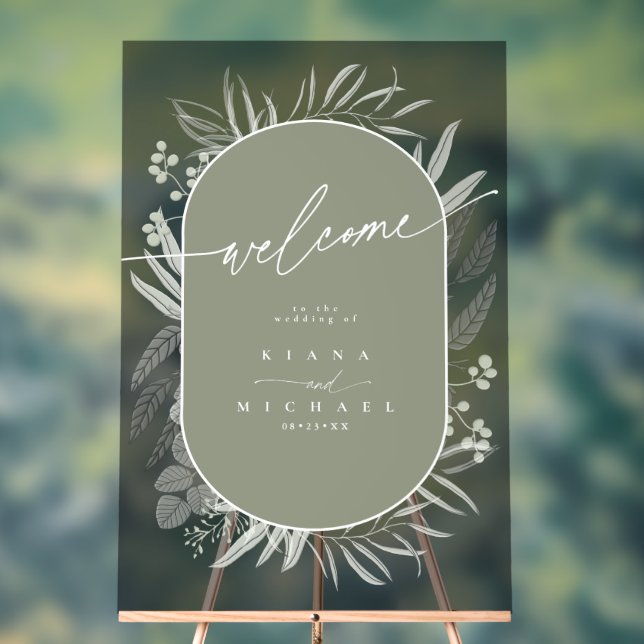 Eucalyptus Wedding Wreath Welcome Grn ID901 Acrylic Sign (Neutral)