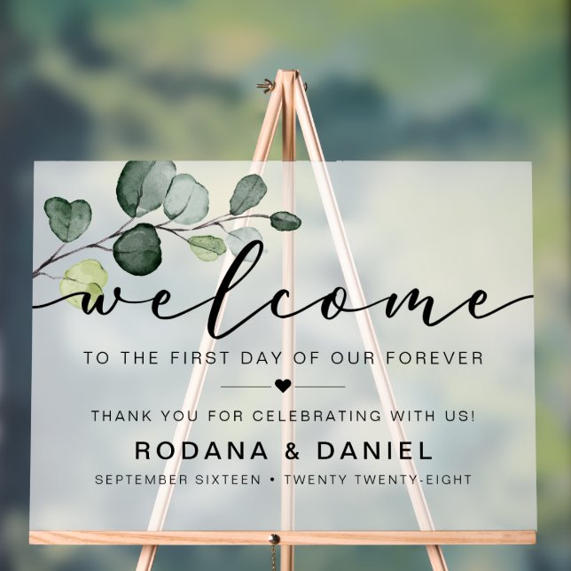 Eucalyptus Welcome Wedding Acrylic Sign (Neutral)