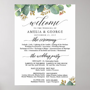 Eucalyptus welcome wedding program sign